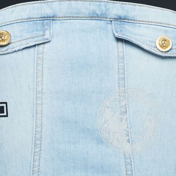 Versus Versace Blue Logo Print Denim & Crepe Sleeveless Mini Dress S - Picture 3 of 4